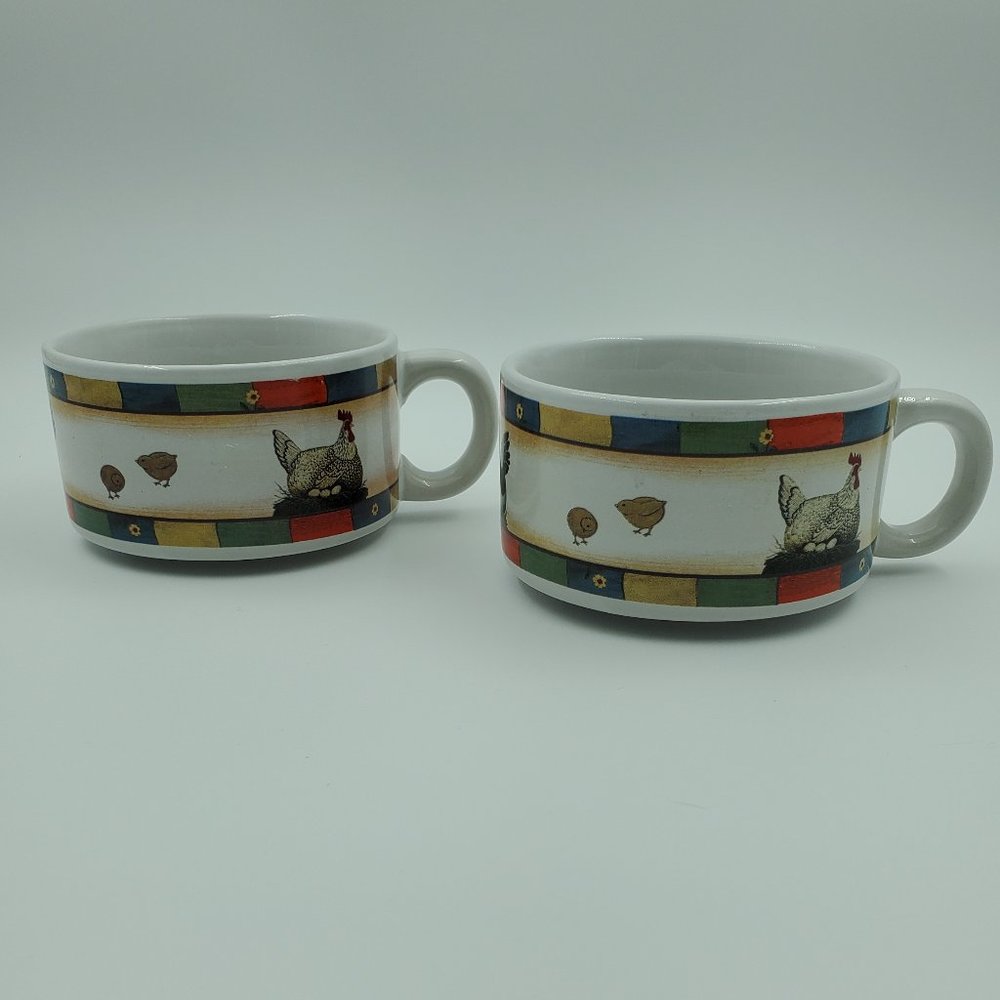 Warren Kimble Hen Chicken Chick Stoneware Soup Chili Coffee Mugs